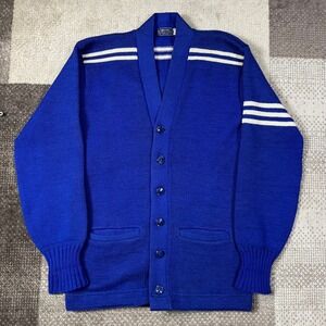 True Vintage 60s New Era Bloom THS Letterman Cardigan‎ Mens M Blue White Stripe